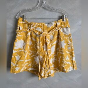 Rachel Zoe Linen blend floral High Waist Shorts Yellow White Sz 10